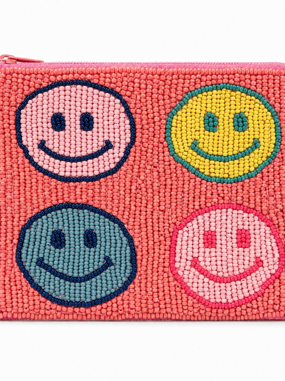 Hand Beaded Smiley Happy Face Zipper Pouch - Made In India